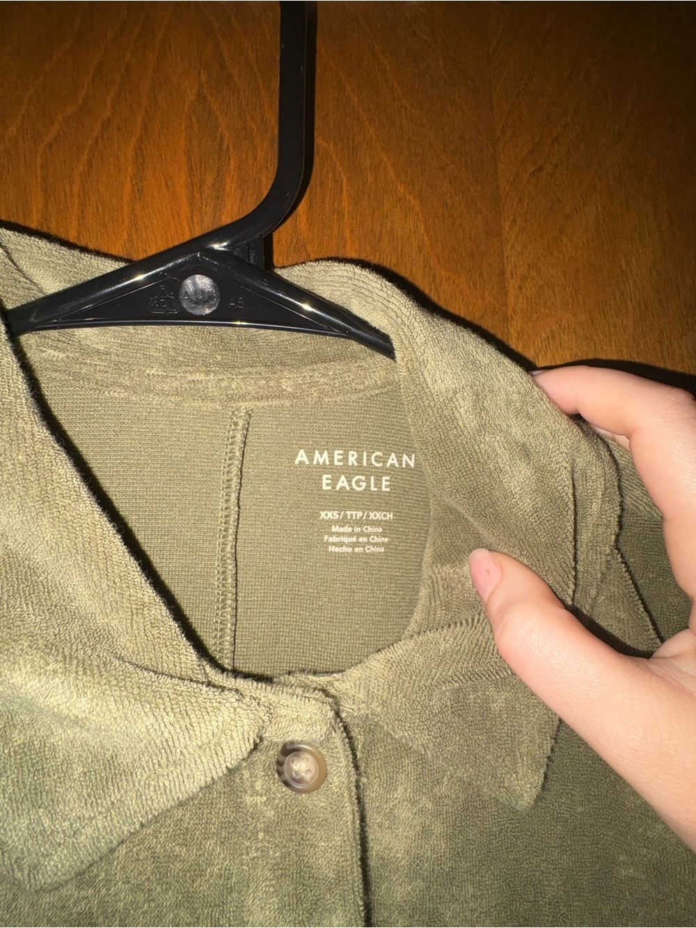 Olive Green American Eagle Terry Cloth Romper with Button Front - Picture 3 of 4